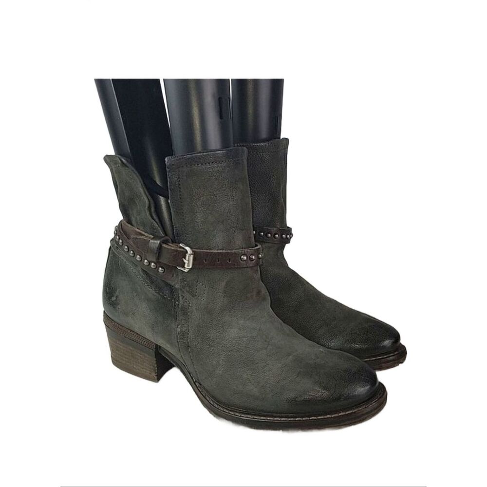 A.S.98 Gunmetal Leather Buckled Ankle Women's Boots